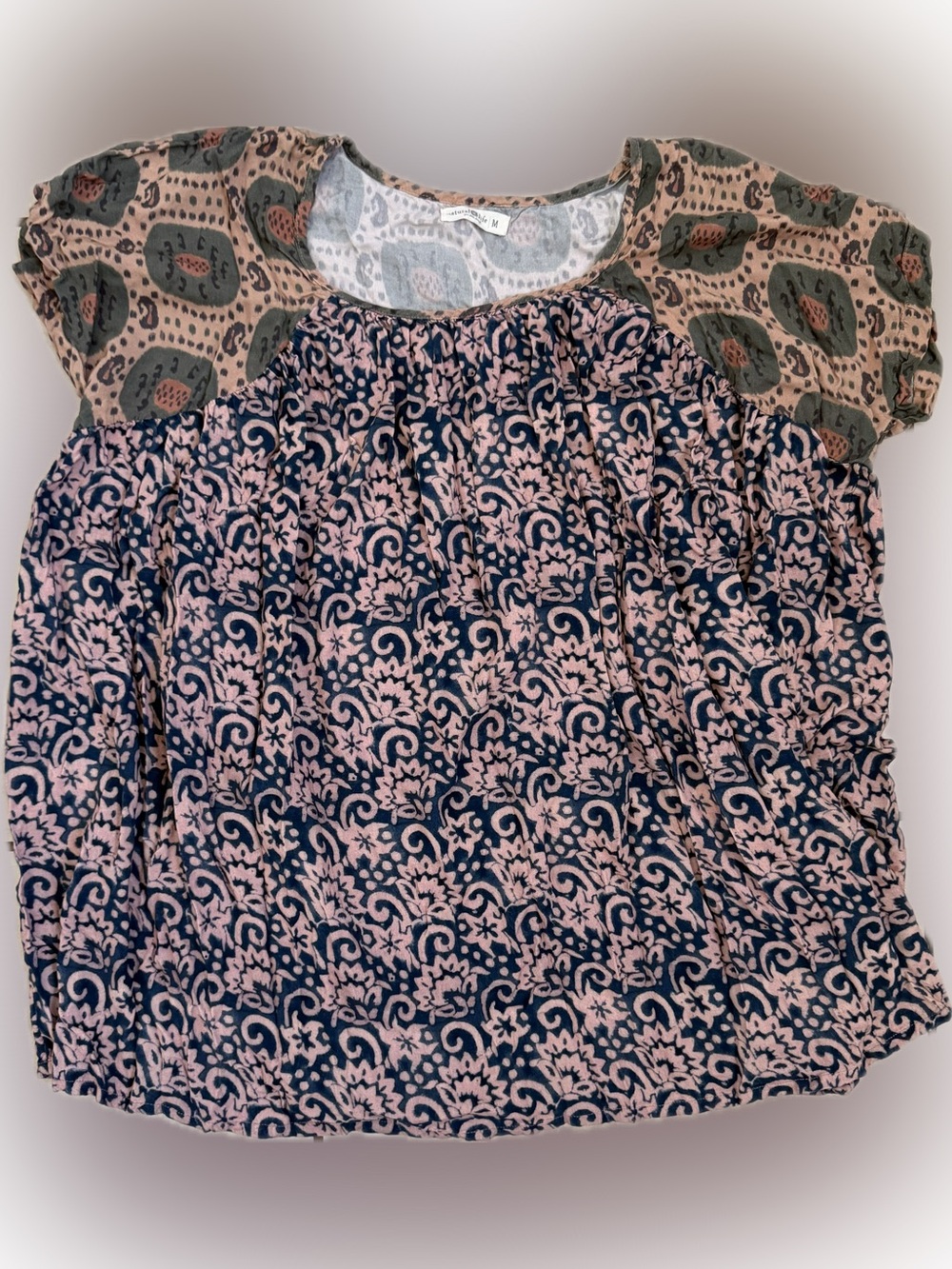 Natural Life Boho Babydoll Tunic Mini Dress M Mixed Print Oversized